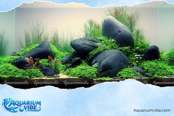 Đá cuội đen 3 Trong aqurium, đá cuội đen được ứng dụng trong layout iwagumi