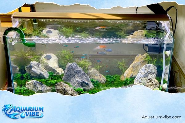 Đá nham xanh 4 Kết hợp đá nham xanh với rêu, sỏi đá làm nền và tạo bố cục hồ cá